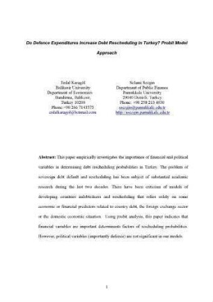 Do Defence Expenditures Increase Debt Rescheduling in Turkey? Probit Model Approach