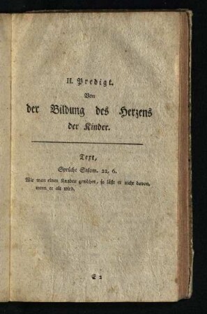 II. Predigt: Von der Bildung des Herzens der Kinder