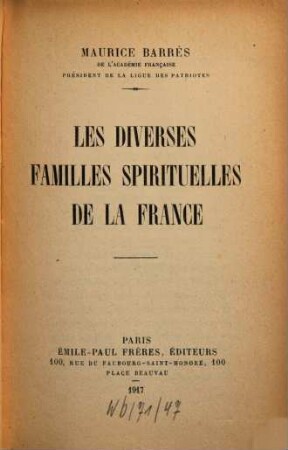 Les diverses familles spirituelles de la France