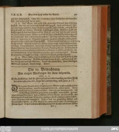 Die 19. Betrachtung. Von einigen Wirckungen der Reue insgemein.