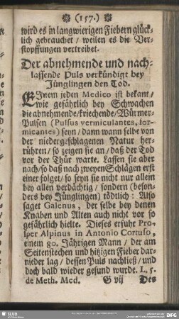 Der abnehmende und nachlassende Puls verkündigt bey Jünglingen den Tod