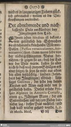 Der abnehmende und nachlassende Puls verkündigt bey Jünglingen den Tod
