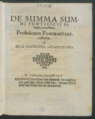De Summa Summi Pontificis Romani potestate, Prolusiones Panormitani