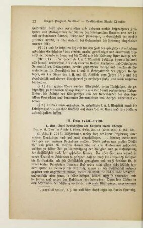 III. Von 1740-1790