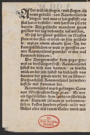 ABer will ich singen/ vnd singen ein || news gedicht/