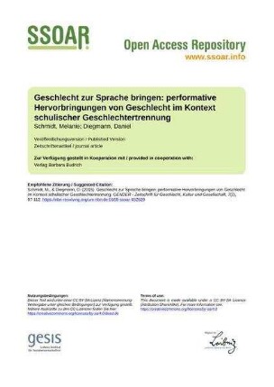 Geschlecht zur Sprache bringen: performative Hervorbringungen von Geschlecht im Kontext schulischer Geschlechtertrennung