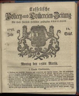 12. Stueck, Montag den 15ten Martii 1756
