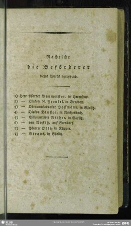 Nachricht die Beförderer dieses Werks betreffend