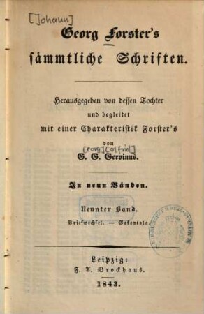Georg Forster's sämmtliche Schriften : In neun Bänden. 9, Briefwechsel. Sakontala