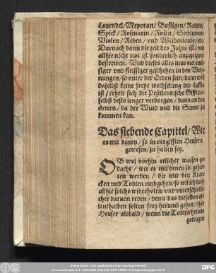 Das siebende Capittel/ Wie es mit denen/ so in vergifften Heusern gewesen/ zu halten sey.
