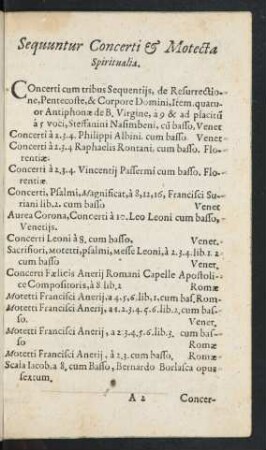 Sequuntur Concerti [et] Motecta Spiritualia.