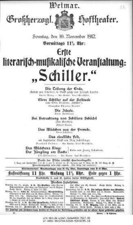 Literarisch=musikalische Veranstaltung: Schiller