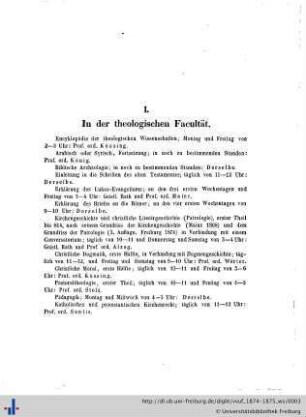 I. In der theologischen Facultät.