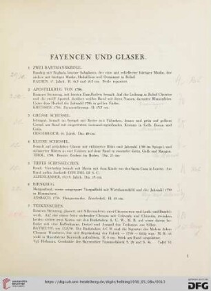 Fayencen und Gläser (Nr. 1-44)