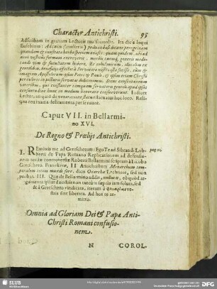 Caput VII. in Bellarmino XVI. De Regno et Proeliis Antichristi