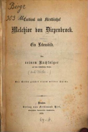 Cardinal und Fürstbischof Melchior von Diepenbrock