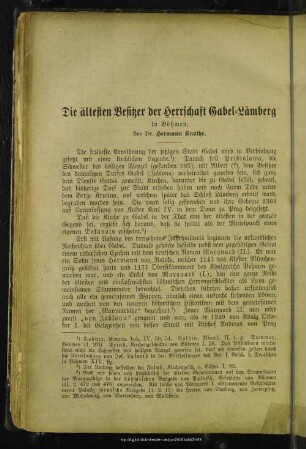 Die ältesten Besitzer der Herrschaft Gabel-Lämberg in Böhmen