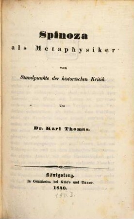 Spinoza als Metaphysiker vom Standpunkte der historischen Kritik