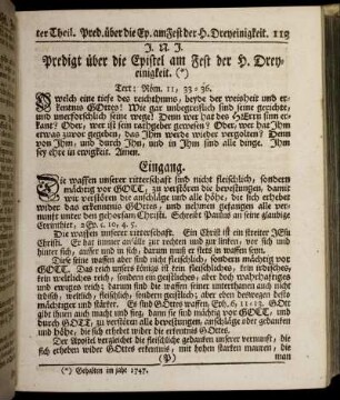 Predigt über die Epistel am Fest der H. Dreyeinigkeit.