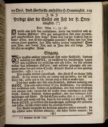 Predigt über die Epistel am Fest der H. Dreyeinigkeit.