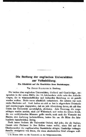 Die Stellung der englischen Universitäten zur Volksbildung : Ein Rückblick auf die Geschichte ihrer Beziehungen