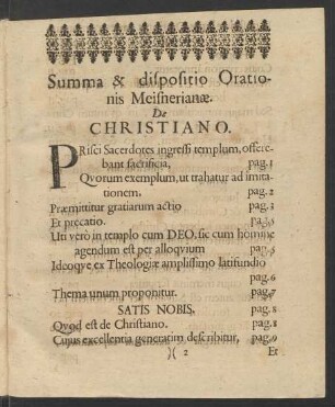 Summa & dispositio Orationis Meisnerianae. De Christiano.