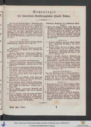 Genealogie des souveränen Großherzoglichen Hauses Baden.