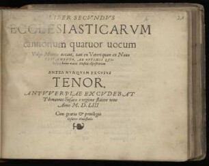 Liber secundus ecclesiasticarum cantionum quatuor vocum ... Tenor