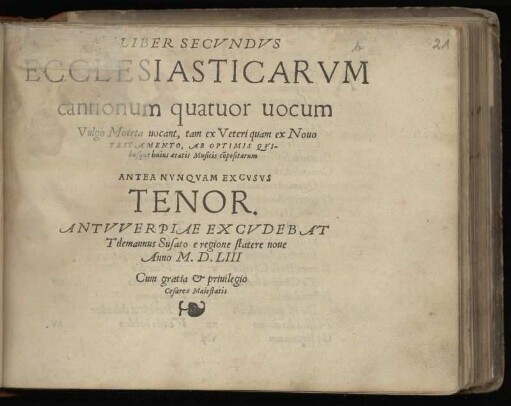 Liber secundus ecclesiasticarum cantionum quatuor vocum ... Tenor