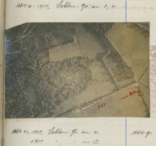 Foto feindlicher Batterien im "Oulcher-Wald" südöstlich des Château de Blanc Sablon (Luftbild)