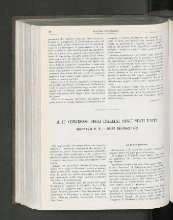 Il II° Congresso Degli Italiani Negli Stati Uniti.