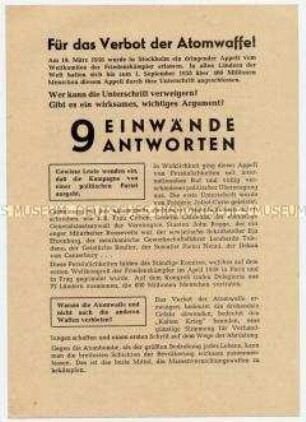 Agitationsschrift für Unterschrift unter den Appell des Weltfriedensrates in Stockholm für Verbot der Atomwaffenwaffen