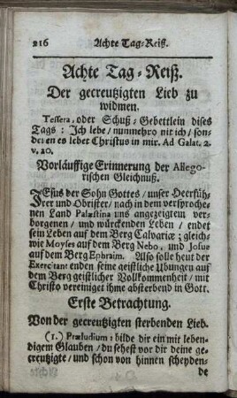 Achte Tag-Reiß. Der gecreutzigten Lieb zu widmen.