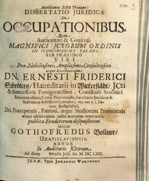 Dissertatio iuridica de occupationibus