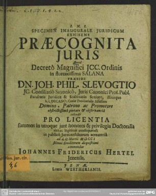 Specimen Inaugurale Iuridicum Exhibens Praecognita Iuris