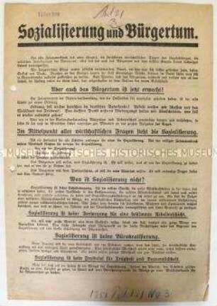 Flugblatt der Arbeitsgemeinschaft für staatsbürgerliche und wirtschaftliche Bildung zur Sozialisierung