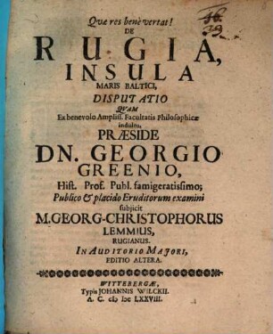 De Rugia, insula maris Baltici, disputatio