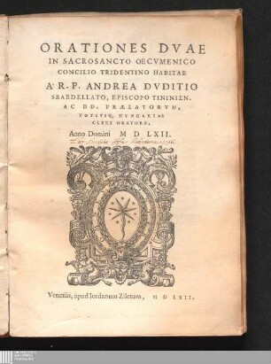 Orationes Dvae In Sacrosancto Oecvmenico Concilio Tridentino Habitae