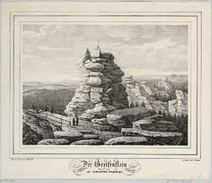 Der Felsen Greifenstein (heute die Greifensteine) in Ehrenfriedersdorf im sächsischen Erzgebirge