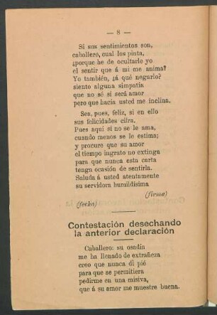 Contestación desechando la anterior declaración