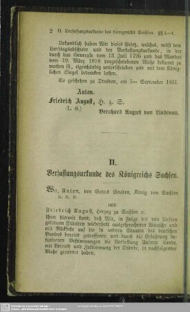 II. Verfassungsurkunde des Königreichs Sachsen