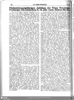Fünfundzwanzigjähriges Jubiläum der Firma Vereinigte Freiburger Uhrenfabriken A.-G. inkl. vorm. Gustav Becker