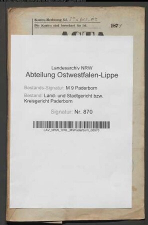 Erblasser: Wietfeld, Agnes, geb. Bartscher: