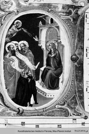 Psalter I : Folio mit vierzeiligen Neumen und historisierter Initiale A: Verkündigung