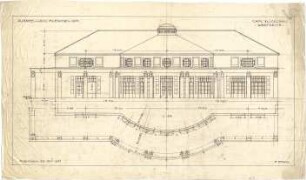 Pfann, Paul; München - Theresienhöhe; Ausstellung München 1908 - Cafe - Flügelbau, Westseite (Grundriss, Aufriss)
