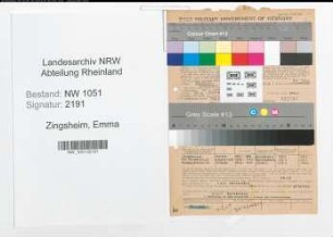 Entnazifizierung Emma Zingsheim , geb. 24.06.1888 ()