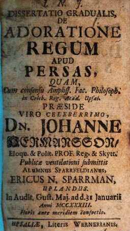 Diss. grad. de adoratione regum apud Persas