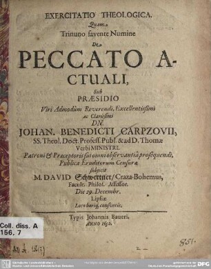 Exercitatio theologica quam trinuno favente numine de peccato actuali