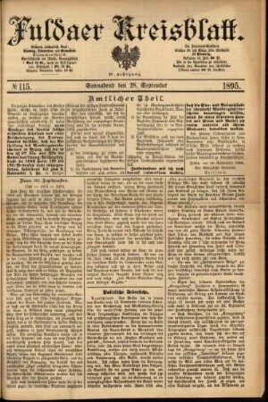 Erste Ausgabe vom Samstag, den 28. September 1895.