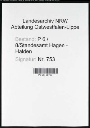 Sterberegister Standesamt Hagen-Halden